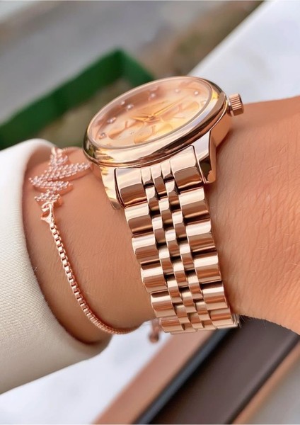 MRD12238 Rose Gold Renk Kadın Kol Saati Bileklik Hediyeli modelleri