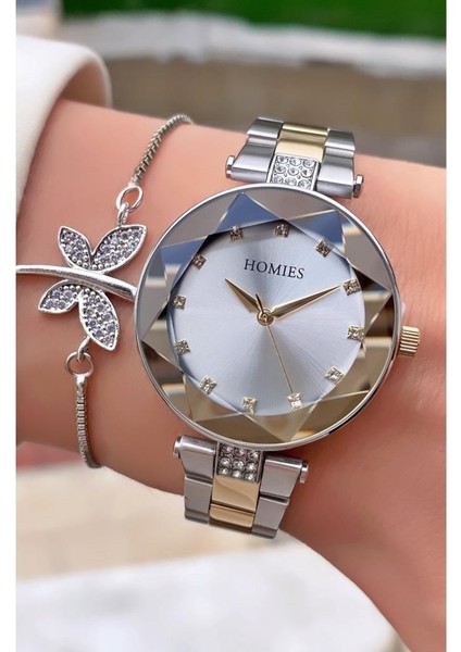 MRD11543 Sarı Gümüş Renk Kadın Kol Saati Bileklik Hediyeli modelleri