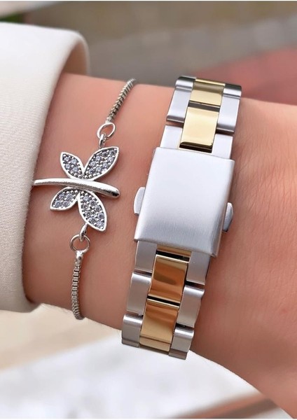 MRD11543 Sarı Gümüş Renk Kadın Kol Saati Bileklik Hediyeli fırsatları