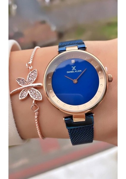 MRD12026 Lacivert Rose Renk Kadın Kol Saati Bileklik Hediyeli
