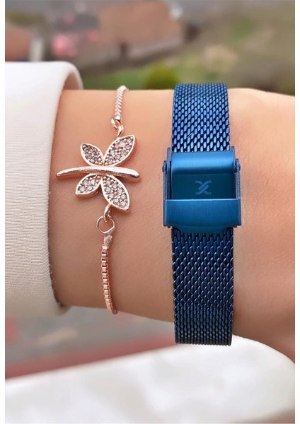MRD12026 Lacivert Rose Renk Kadın Kol Saati Bileklik Hediyeli modelleri