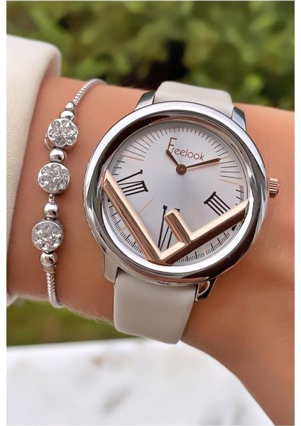 MRD11466 Beyaz Deri Kordon Kadın Kol Saati Bileklik Hediyeli