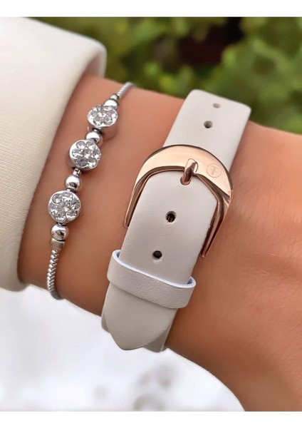 MRD11466 Beyaz Deri Kordon Kadın Kol Saati Bileklik Hediyeli modelleri