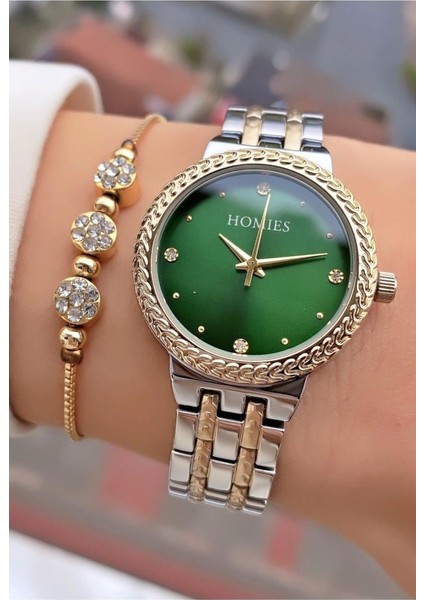 MRD11717 Sarı Gümüş Renk Kadın Kol Saati Bileklik Hediyeli