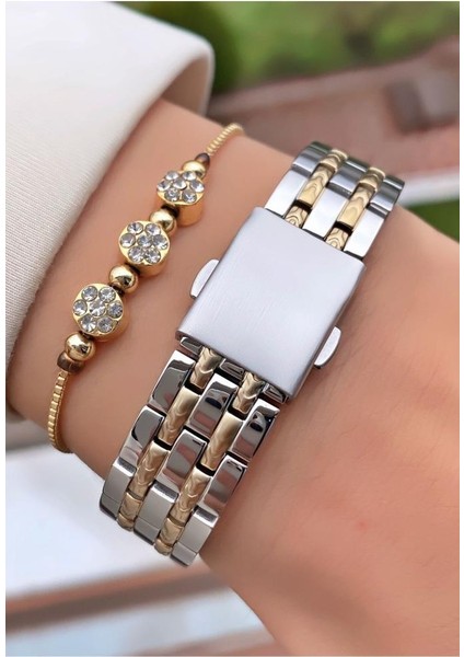 MRD11717 Sarı Gümüş Renk Kadın Kol Saati Bileklik Hediyeli indirimleri