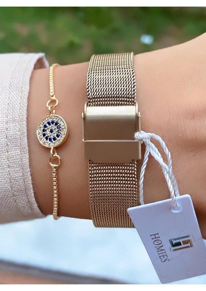 MRD11946 Altın Renk Kadın Kol Saati Bileklik Hediyeli modelleri