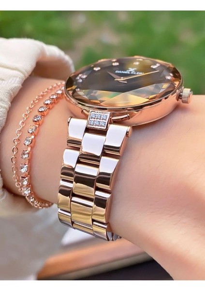 Daniel Klein MRD12270 Rose Gold Renk Kesme Cam Kadın Kol Saati Bileklik Hediyeli