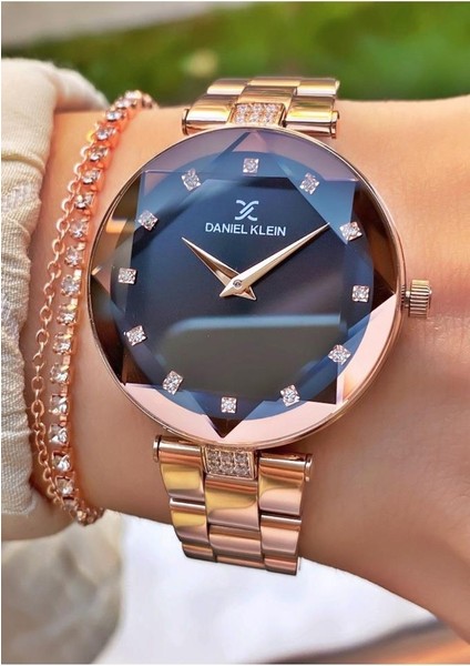 Daniel Klein MRD12270 Rose Gold Renk Kesme Cam Kadın Kol Saati Bileklik Hediyeli