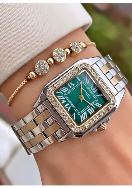 MRD11715 Sarı Gümüş Renk Kare Kadın Kol Saati Bileklik Hediyeli fiyatları