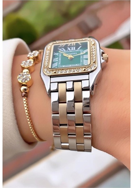 MRD11715 Sarı Gümüş Renk Kare Kadın Kol Saati Bileklik Hediyeli modelleri