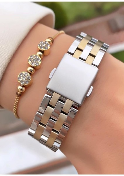 MRD11715 Sarı Gümüş Renk Kare Kadın Kol Saati Bileklik Hediyeli indirimleri