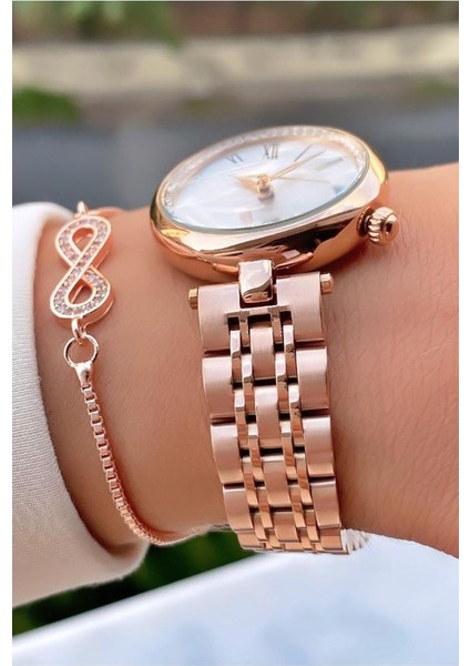 MRD11896 Rose Gold Renk Çelik Kordon Kadın Kol Saati Bileklik Hediyeli