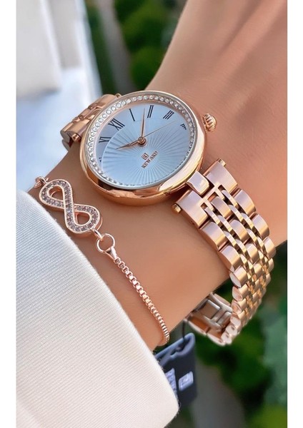 MRD11896 Rose Gold Renk Çelik Kordon Kadın Kol Saati Bileklik Hediyeli