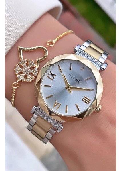 MRD11718 Sarı Gümüş Renk Kadın Kol Saati Bileklik Hediyeli