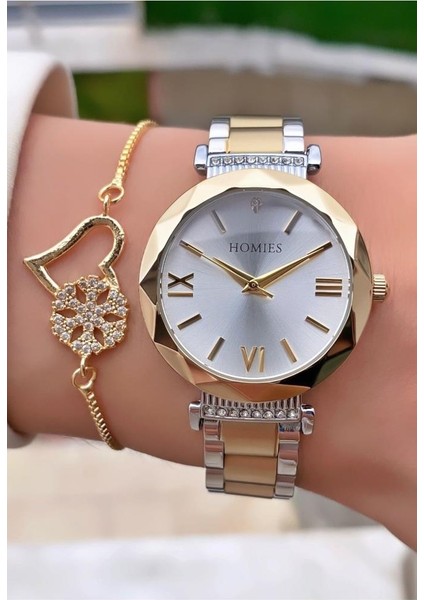 MRD11718 Sarı Gümüş Renk Kadın Kol Saati Bileklik Hediyeli fırsatları