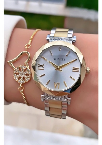 MRD11718 Sarı Gümüş Renk Kadın Kol Saati Bileklik Hediyeli indirimleri