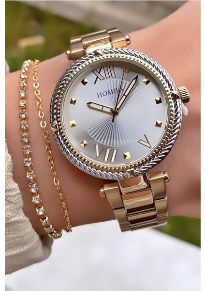 MRD12251 Sarı Gümüş Renk Kadın Kol Saati Bileklik Hediyeli