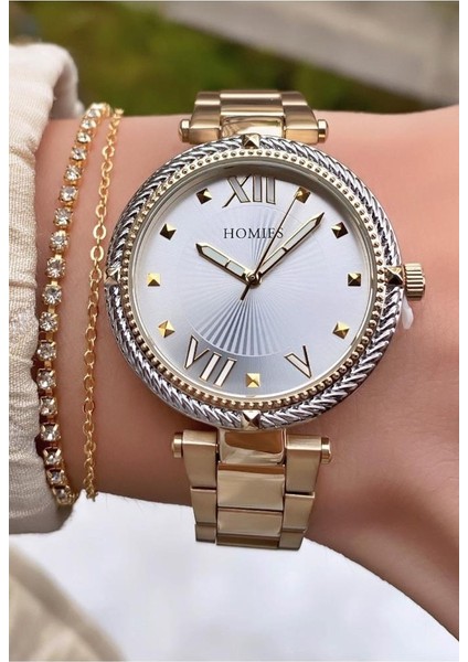 MRD12251 Sarı Gümüş Renk Kadın Kol Saati Bileklik Hediyeli fiyatları