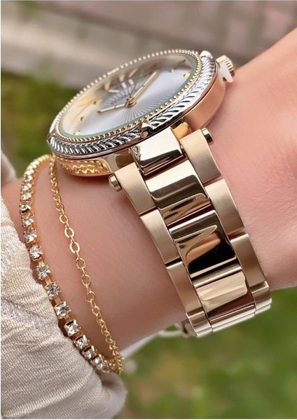 MRD12251 Sarı Gümüş Renk Kadın Kol Saati Bileklik Hediyeli modelleri