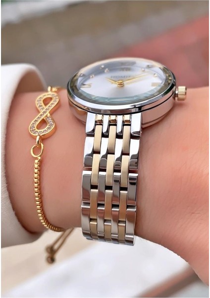 MRD11521 Sarı Gümüş Renk Kadın Kol Saati Bileklik Hediyeli fiyatları