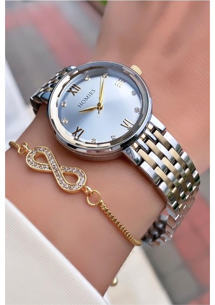 MRD11521 Sarı Gümüş Renk Kadın Kol Saati Bileklik Hediyeli modelleri