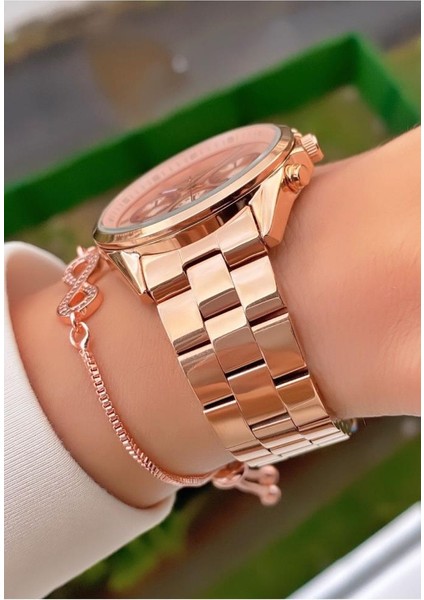 MRD11672 Rose Gold Renk Kadın Kol Saati Bileklik Hediyeli