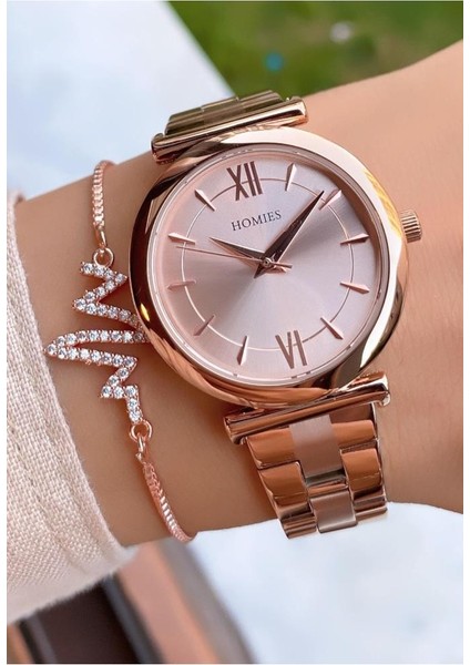 MRD12147 Rose Gold Renk Kadın Kol Saati Bileklik Hediyeli