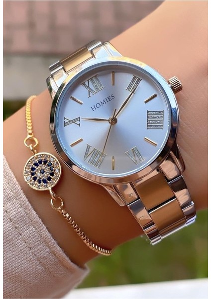 MRD12153 Sarı Gümüş Renk Kadın Kol Saati Bileklik Hediyeli