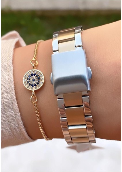 MRD12153 Sarı Gümüş Renk Kadın Kol Saati Bileklik Hediyeli modelleri