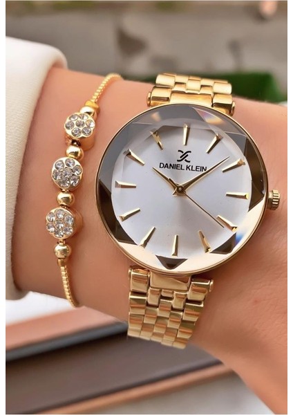 MRD12299 Altın Renk Kadın Kol Saati Bileklik Hediyeli