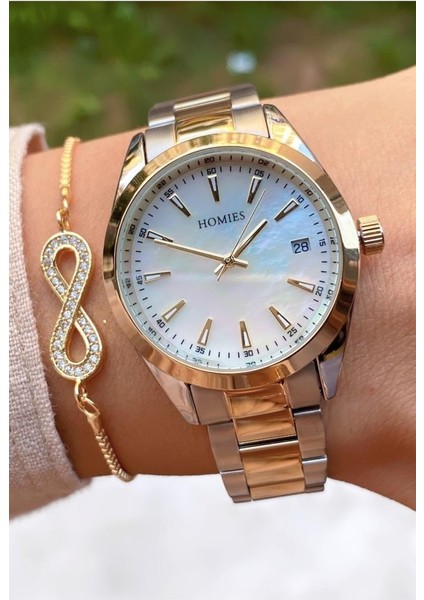 MRD12156 Sarı Gümüş Renk Kadın Kol Saati Bileklik Hediyeli