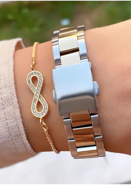 MRD12156 Sarı Gümüş Renk Kadın Kol Saati Bileklik Hediyeli modelleri