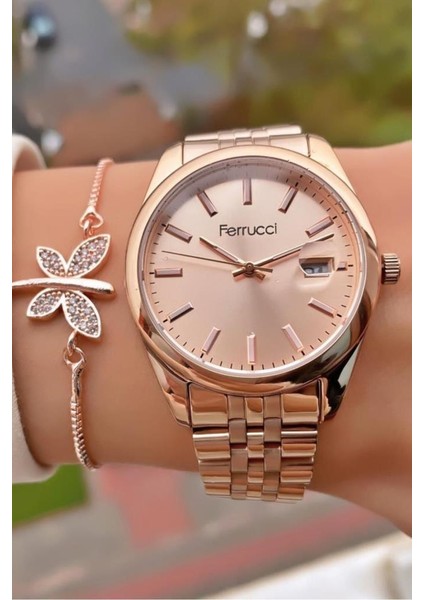 MRD11828 Rose Gold Renk Çelik Kordon Kadın Kol Saati Bileklik Hediyeli