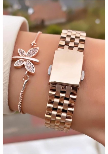 MRD11828 Rose Gold Renk Çelik Kordon Kadın Kol Saati Bileklik Hediyeli fırsatları