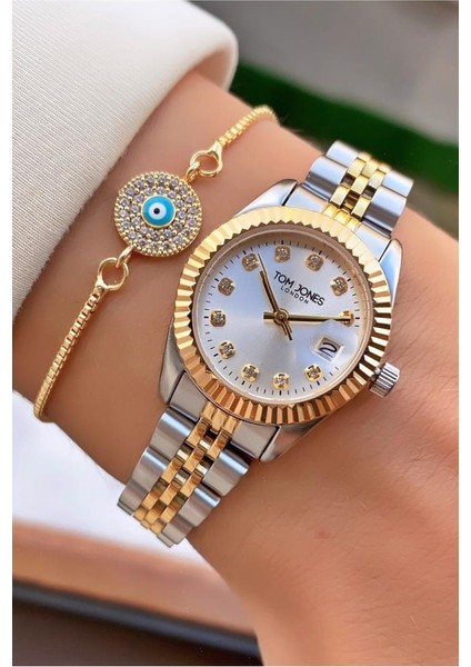 MRD11331 Sarı Gümüş Renk Kadın Kol Saati Bileklik Hediyeli