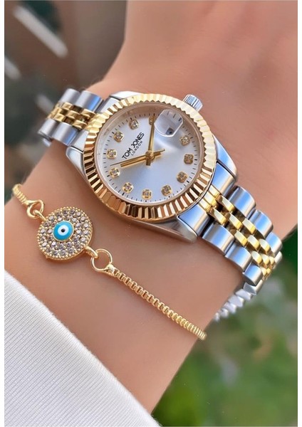 MRD11331 Sarı Gümüş Renk Kadın Kol Saati Bileklik Hediyeli fiyatları