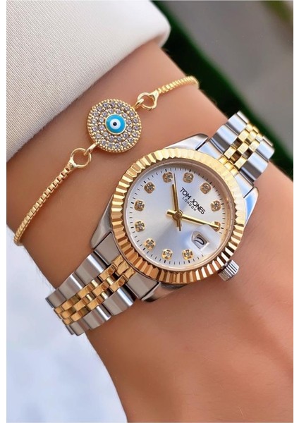 MRD11331 Sarı Gümüş Renk Kadın Kol Saati Bileklik Hediyeli modelleri