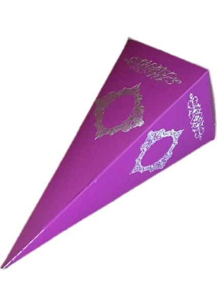 Karton Şeker Külahı Lüx Gümüş Yaldızlı Saray Desenli (25 Adet) Mor