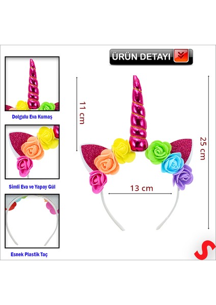 Unicorn Tek Boynuz Dolgulu Eva Taç, 1 Adet - Fuşya