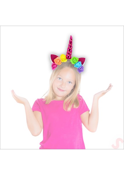 Unicorn Tek Boynuz Dolgulu Eva Taç, 1 Adet - Fuşya fırsatları