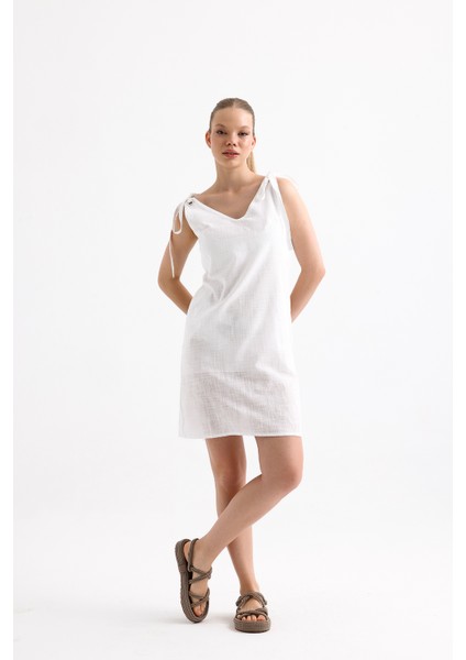 Kuş Gözü Detaylı Omuz Bağlamalı Elbise fiyatları