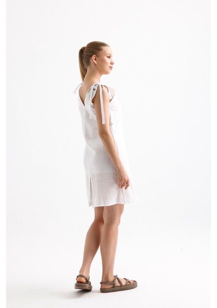 Kuş Gözü Detaylı Omuz Bağlamalı Elbise modelleri