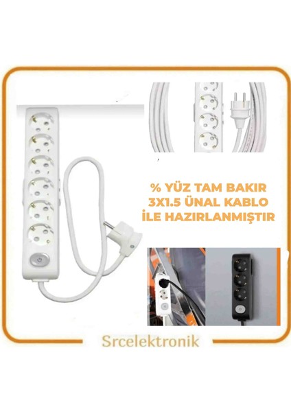 Multi-Let 6'lı (1 - 10 Metre Arası) Anahtarlı Topraklı Çocuk Korumalı Uzatma (3x1.5 Tam Bakır) Ttr Kablo Tseli HO5VV-F