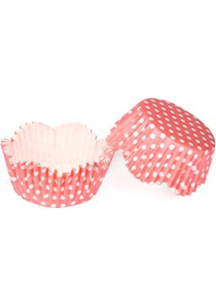 Kek Kalıbı Pet Kapsül 65 x 38 mm Kağıt Cupcake Kağıdı x 100 Adet - Puantiyeli Pembe