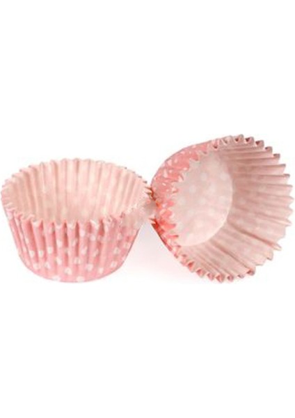 Kek Kalıbı Pet Kapsül 52 x 45 mm Kağıt Cupcake Kağıdı x 100 Adet - Puantiyeli Pembe