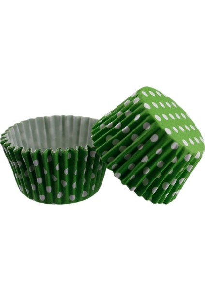 Cupcake Kalıbı Pet Kapsül Kek Kalıbı 48X34 mm (100 Adet) Puantiyeli Yeşil