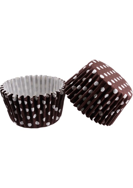 Cupcake Kalıbı Pet Kapsül Kek Kalıbı 48X34 mm (100 Adet) Puantiyeli Kahverengi