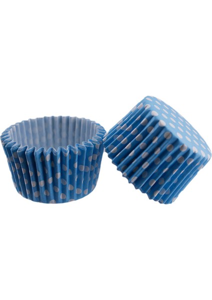Kek Kalıbı Pet Kapsül 52X45 mm Kağıt Cupcake Kağıdı (100 Adet) Puantiyeli Mavi
