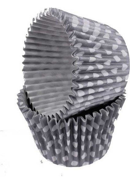 Cupcake Kalıbı Pet Kapsül Kek Kalıbı 48X34 mm (100 Adet) Puantiyeli Gümüş