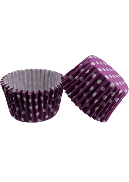 Cupcake Kalıbı Pet Kapsül Kek Kalıbı 48X34 mm (100 Adet) Puantiyeli Mor